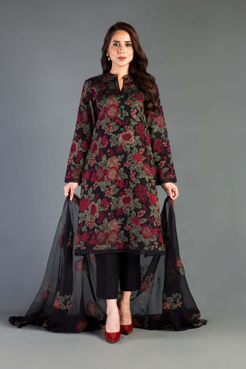 3 Piece Unstitched Heavy Embroidered Pure Lawn Suit With Heavy Embroidered Bamber Chiffon Dupatta